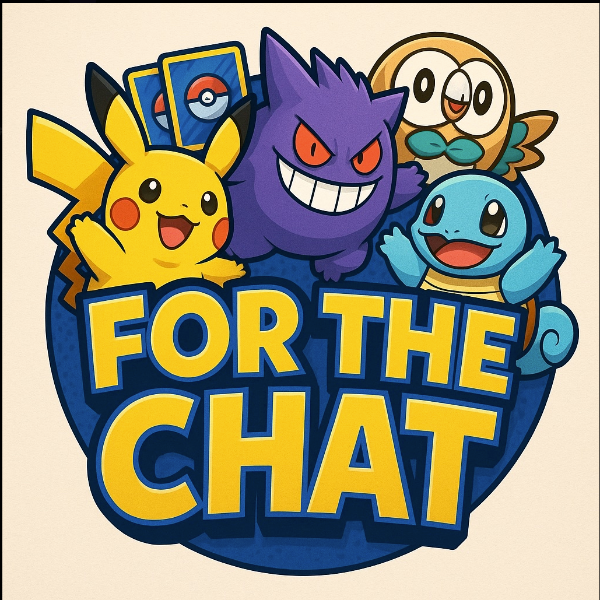 Cartoon characters with text 'FOR THE CHAT' on a beige background